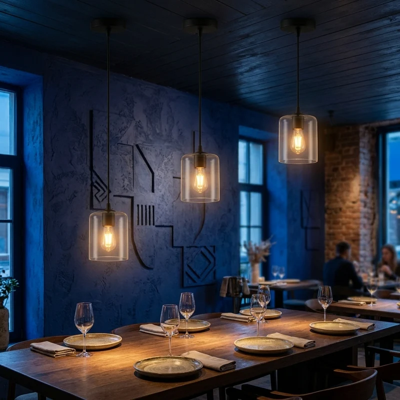 Retro Pendelleuchte Klarglas Zylinder | Loft Deckenleuchte Schwarz E27~3669