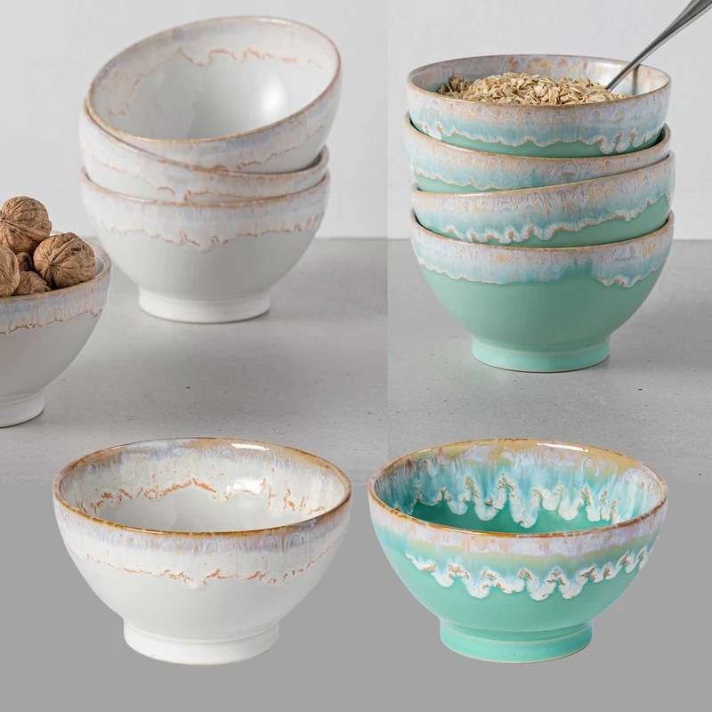 Suppe & Müsli Bowl 4-er Set Weiss & Aqua