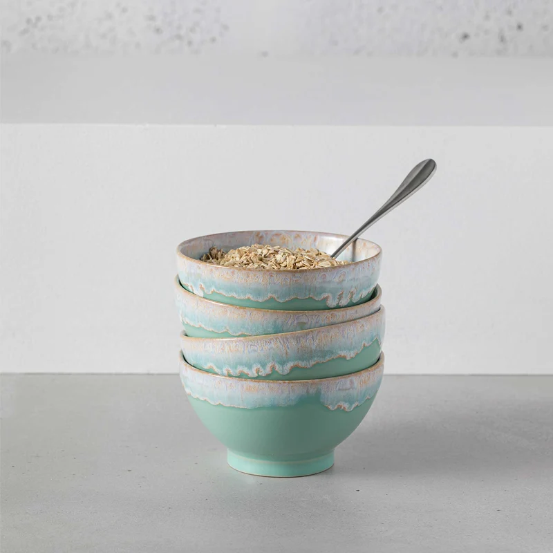Suppe & Müsli Bowl 4-er Set Weiss & Aqua