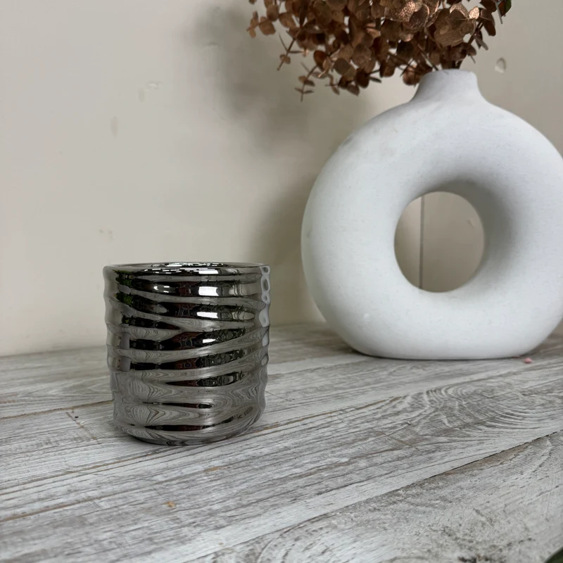 Übertopf Pflanztopf Keramik Silber Rillenoptik Blumentopf Gebraucht