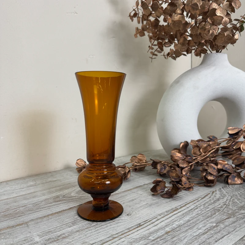 Vintage Balustervase Glasvase Bernstein Bernsteinglas Braun Vase Gebraucht