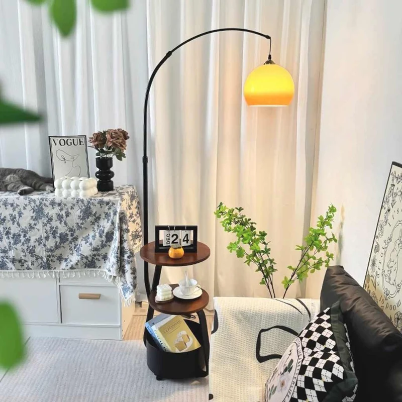 Floor Lamp Retro Round Adjustable Arc with Table