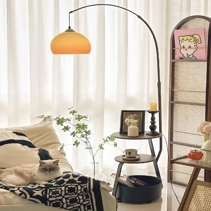 Floor Lamp Retro Round Adjustable Arc with Table