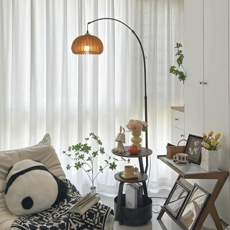 Floor Lamp Retro Round Adjustable Arc with Table