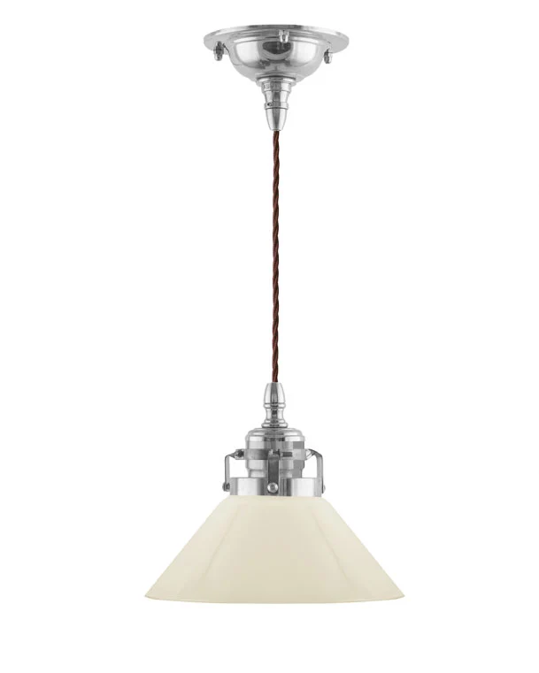 Taklampa - Skomakarsladd nickel med liten benvit skärm 15 cm