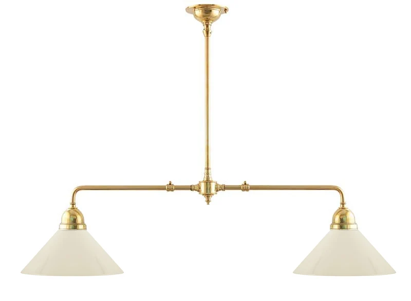 Taklampa - Spelbordslampa mässing, benvita skärmar
