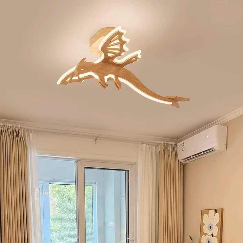 Ceiling Light Wood Dinosaur LED Dimmable for Kids Room