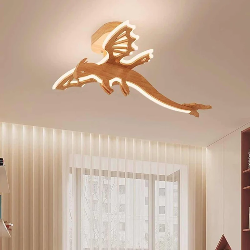 Ceiling Light Wood Dinosaur LED Dimmable for Kids Room