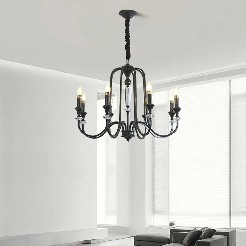 Chandelier Farmhouse Retro Industrial Copper Candle Crystal, Black