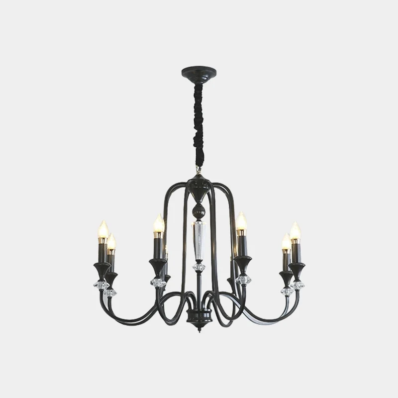 Chandelier Farmhouse Retro Industrial Copper Candle Crystal, Black