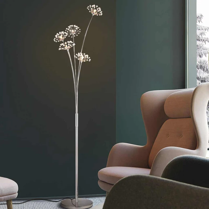 Floor Lamp Nordic Crystal Flower Dandelion, Chrome