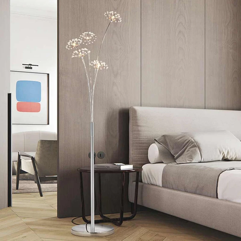 Floor Lamp Nordic Crystal Flower Dandelion, Chrome
