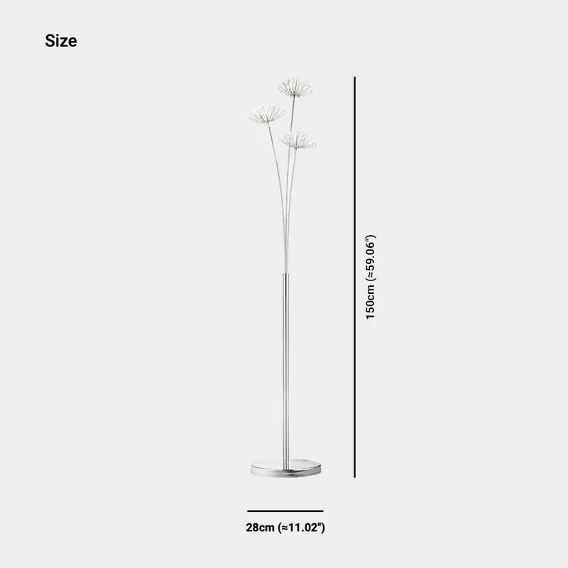 Floor Lamp Nordic Crystal Flower Dandelion, Chrome