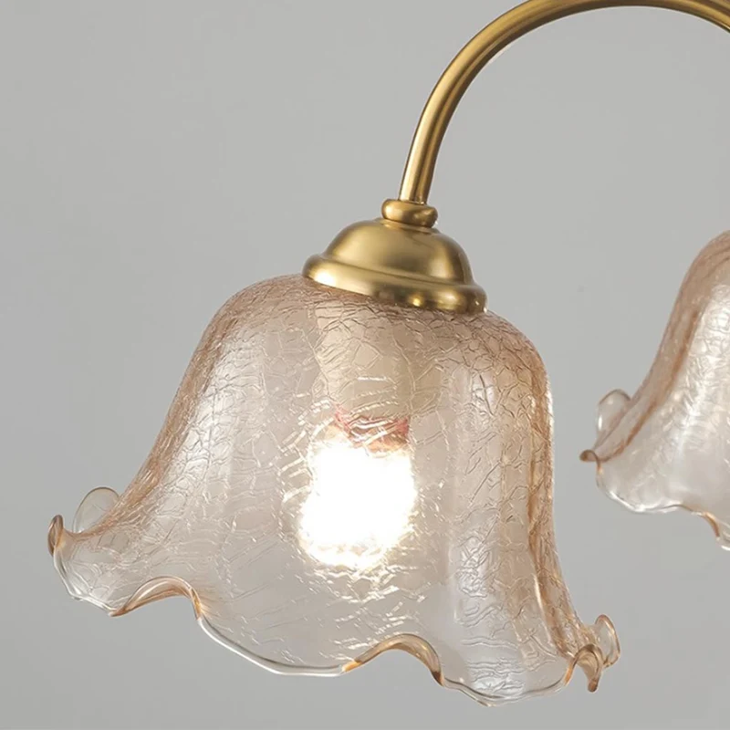 Chandelier Vintage Walnut Wood Amber Glass Flower Lily of the Valley