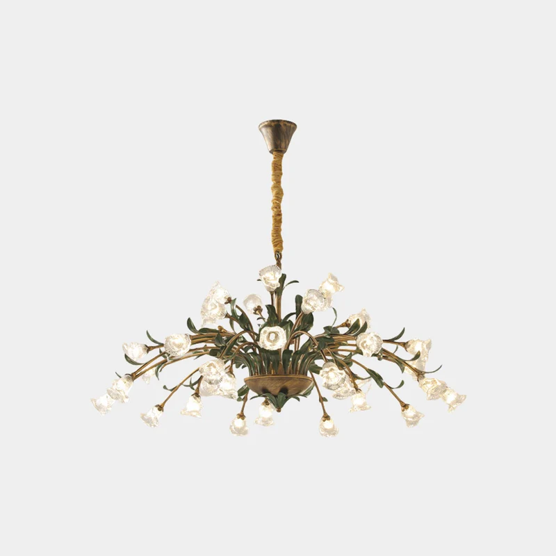 Chandelier French Branch Glass Flower with Leaves, 3 Colors