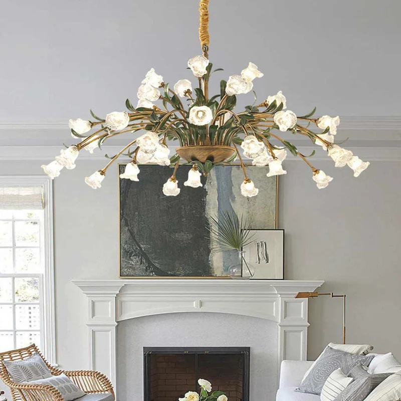Chandelier French Branch Glass Flower with Leaves, 3 Colors