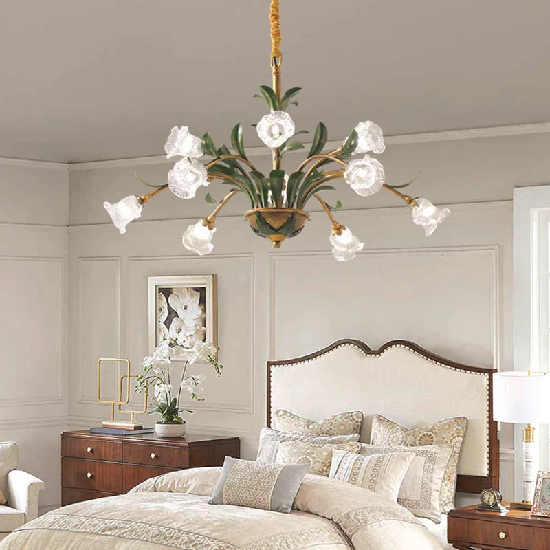 Chandelier French Branch Glass Flower with Leaves, 3 Colors