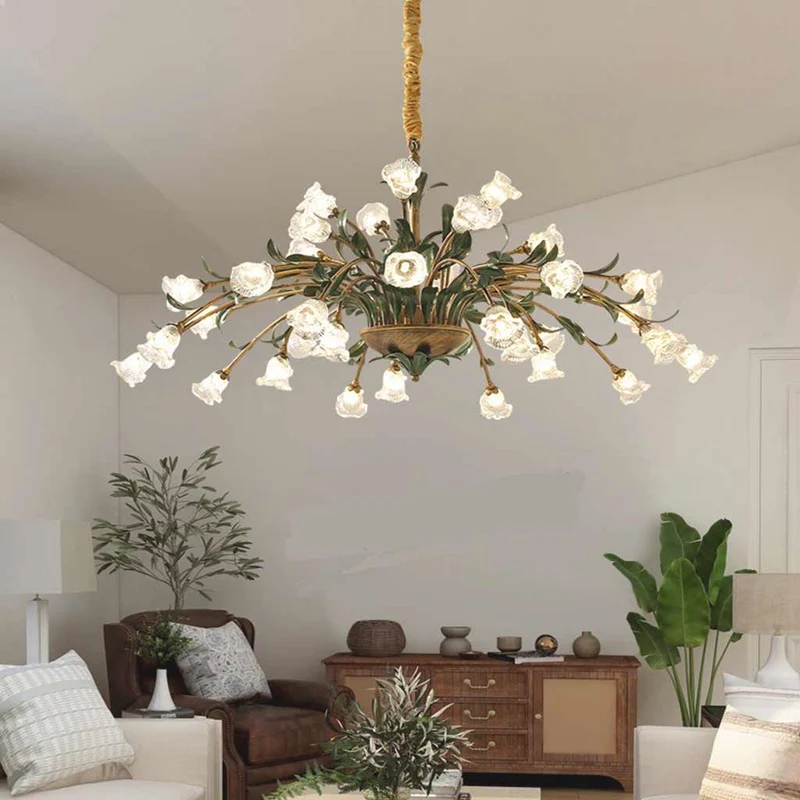 Chandelier French Branch Glass Flower with Leaves, 3 Colors