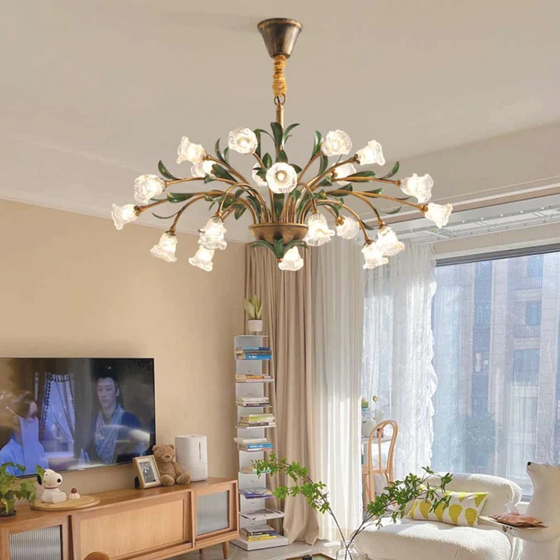 Chandelier French Branch Glass Flower with Leaves, 3 Colors