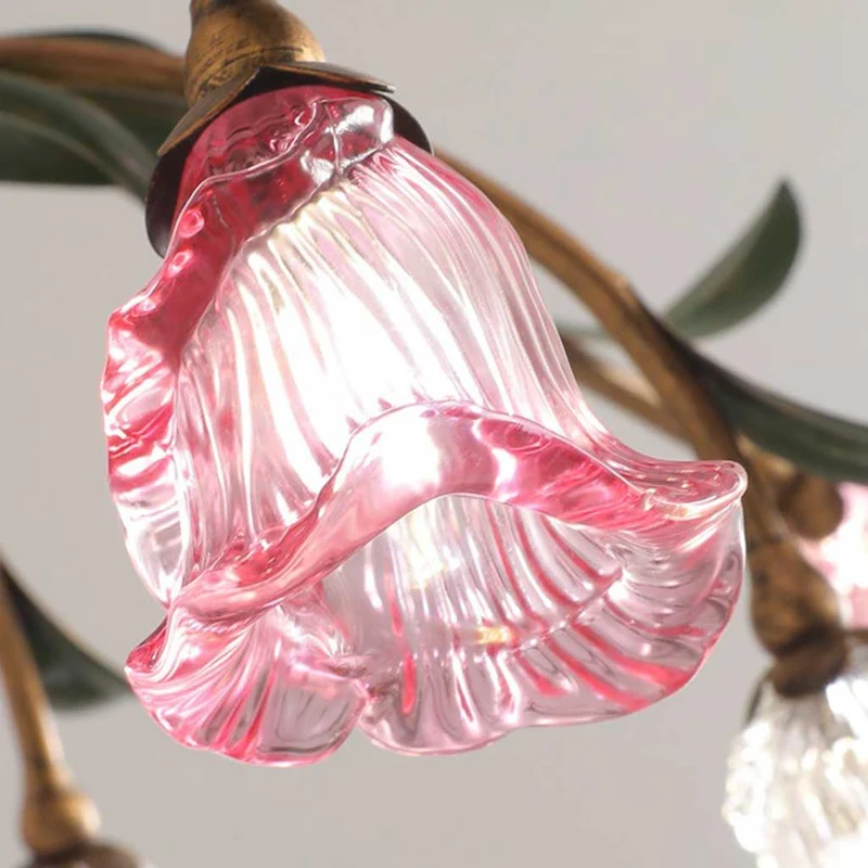 Chandelier French Branch Glass Flower with Leaves, 3 Colors
