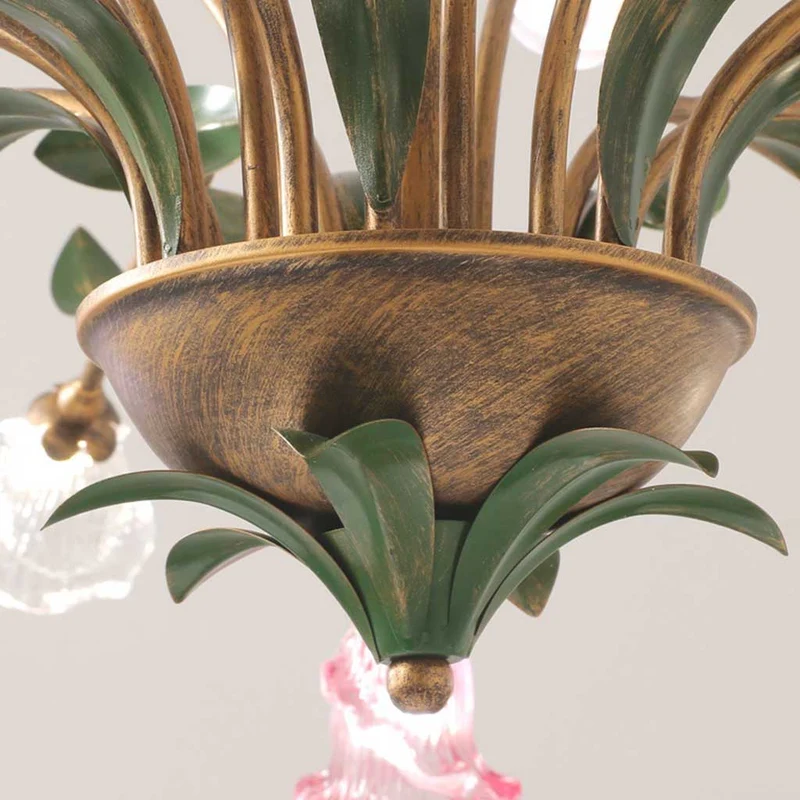 Chandelier French Branch Glass Flower with Leaves, 3 Colors