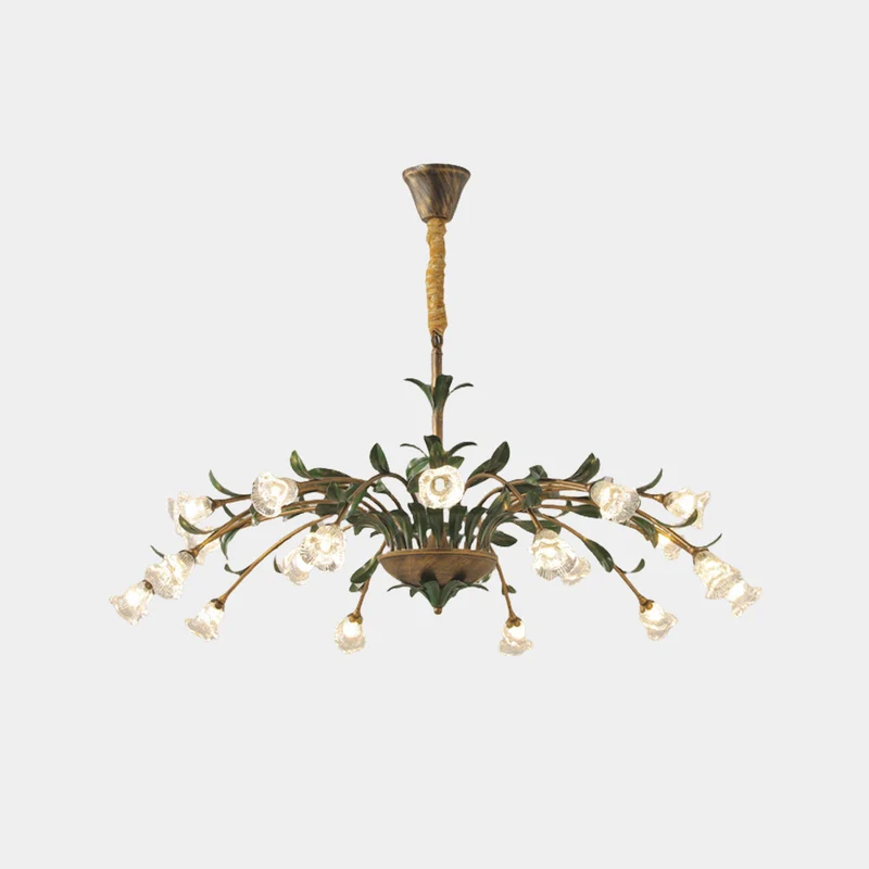 Chandelier French Branch Glass Flower with Leaves, 3 Colors