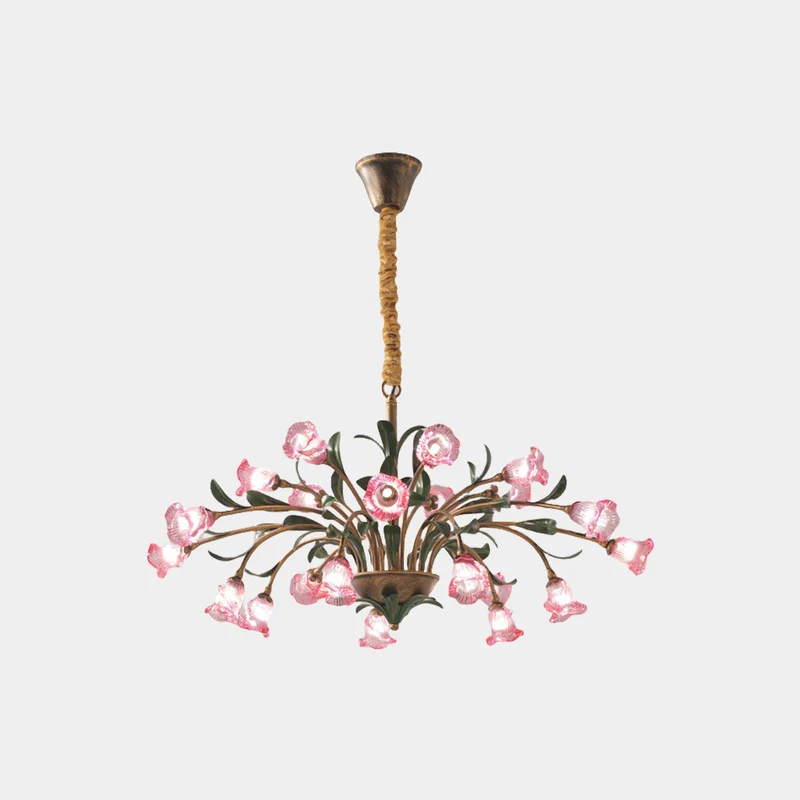 Chandelier French Branch Glass Flower with Leaves, 3 Colors