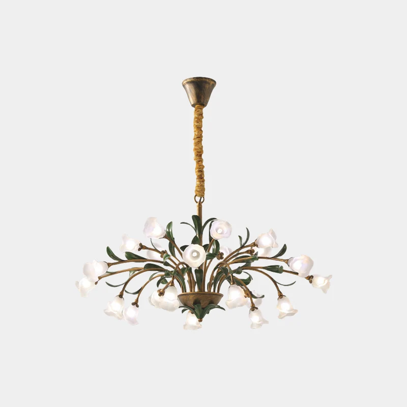Chandelier French Branch Glass Flower with Leaves, 3 Colors