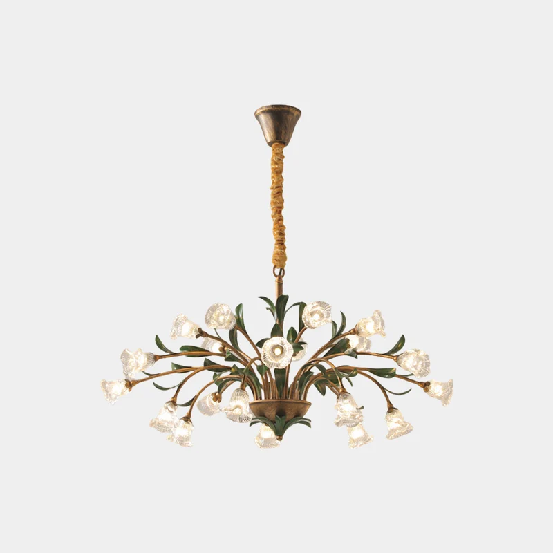 Chandelier French Branch Glass Flower with Leaves, 3 Colors