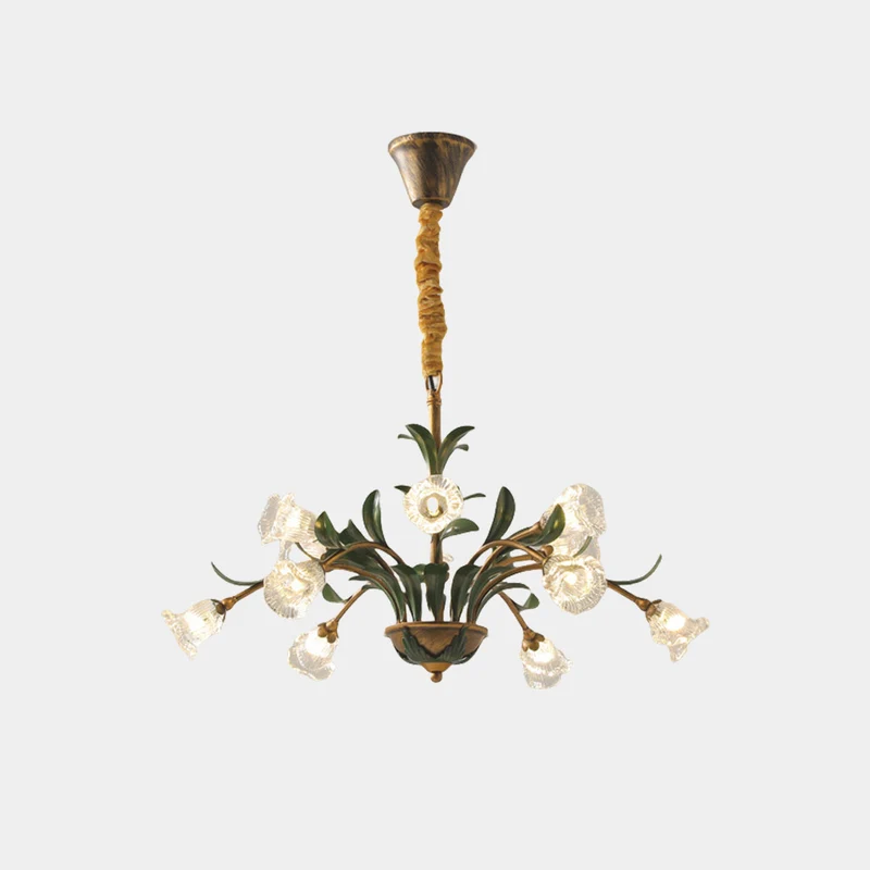Chandelier French Branch Glass Flower with Leaves, 3 Colors