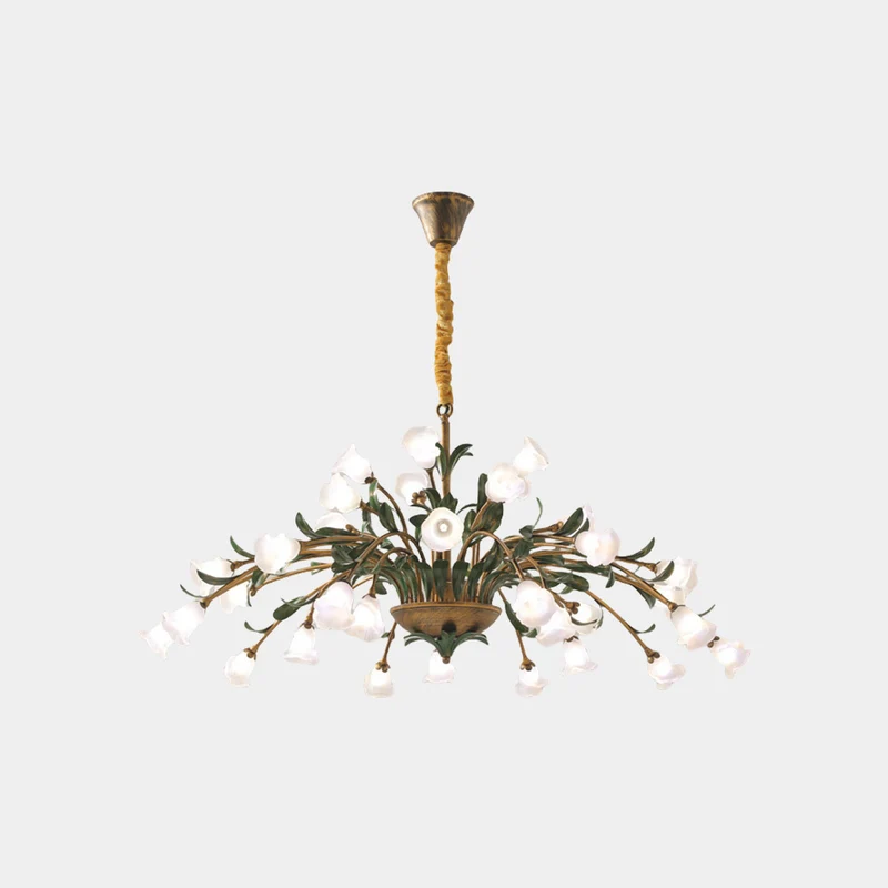 Chandelier French Branch Glass Flower with Leaves, 3 Colors