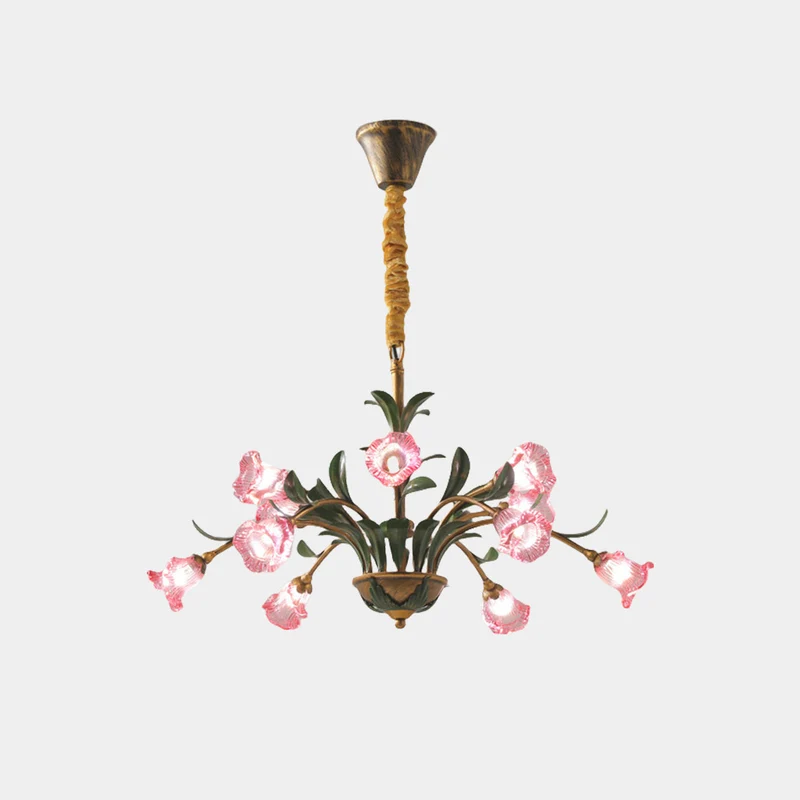 Chandelier French Branch Glass Flower with Leaves, 3 Colors