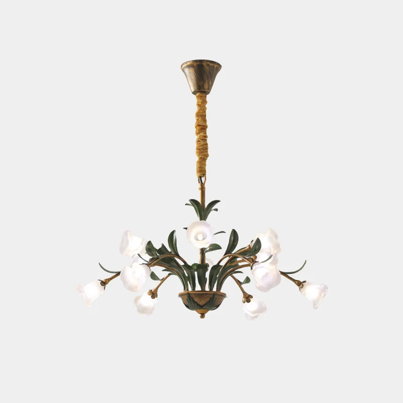 Chandelier French Branch Glass Flower with Leaves, 3 Colors