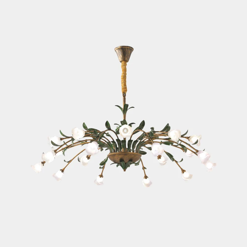 Chandelier French Branch Glass Flower with Leaves, 3 Colors