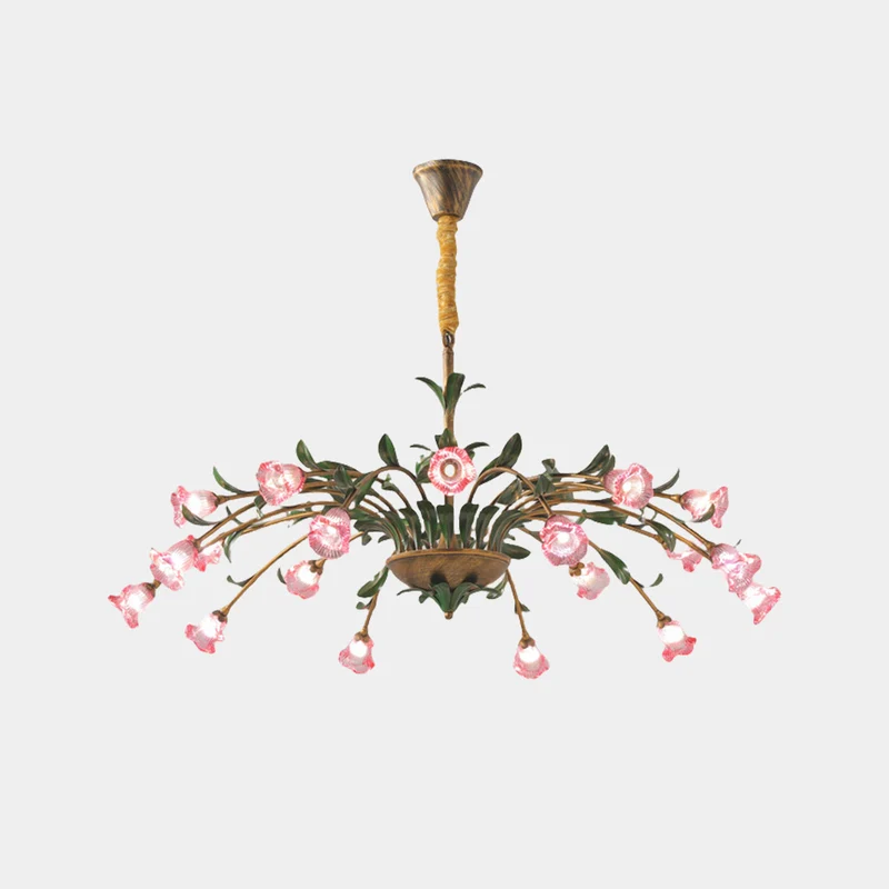 Chandelier French Branch Glass Flower with Leaves, 3 Colors