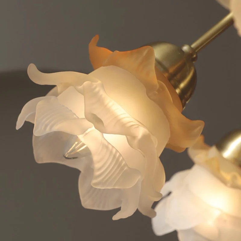 Chandelier French Vintage Brass Glass Flower