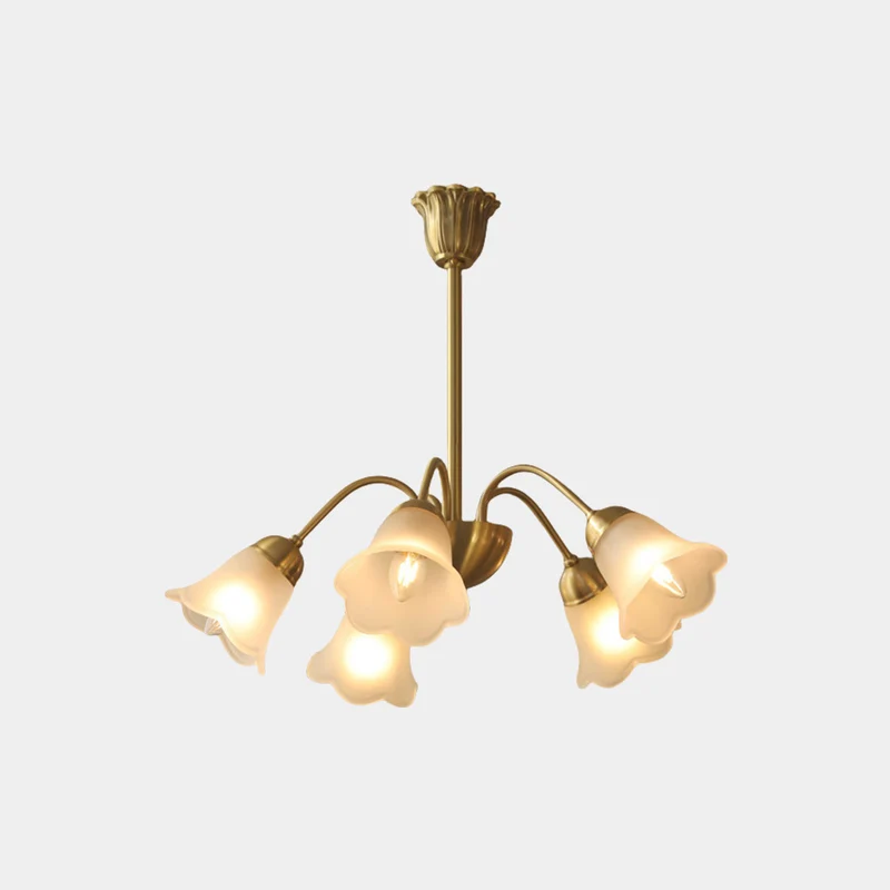 Chandelier French Vintage Brass Glass Flower