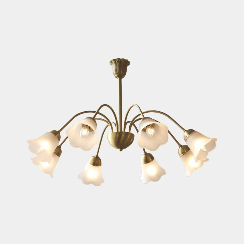 Chandelier French Vintage Brass Glass Flower