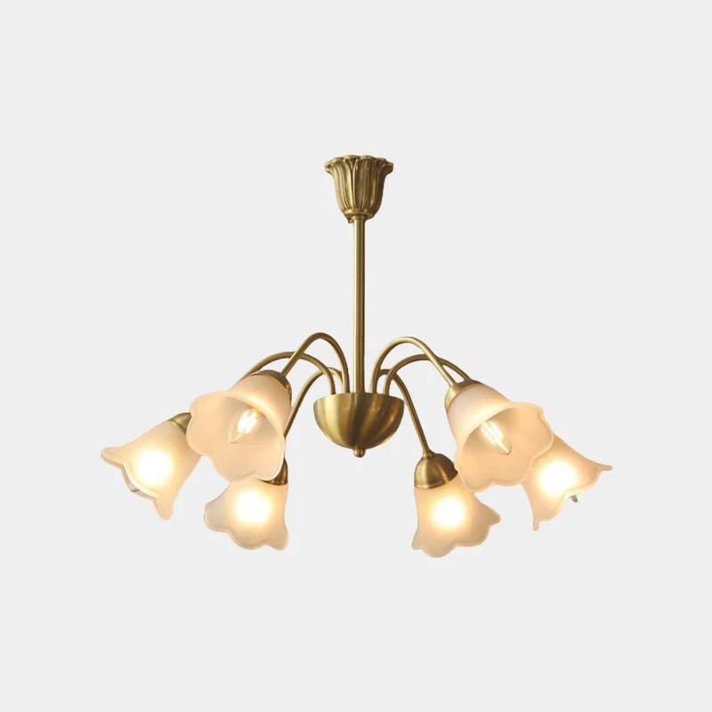 Chandelier French Vintage Brass Glass Flower