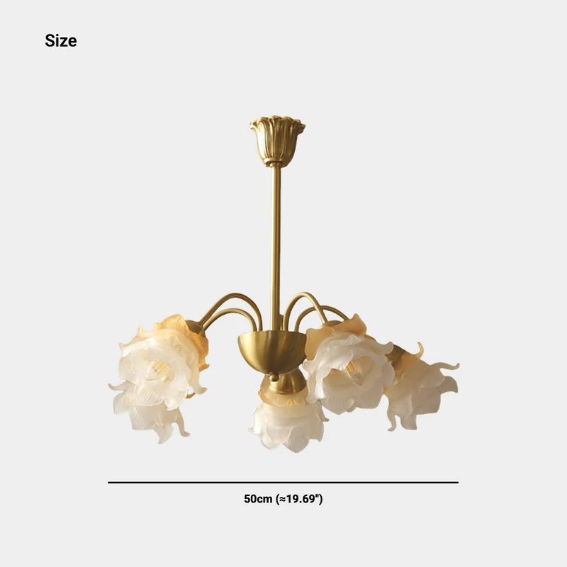 Chandelier French Vintage Brass Glass Flower