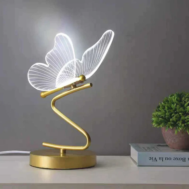 Table Lamp Modern Art Deco Acrylic Butterfly LED, Gold
