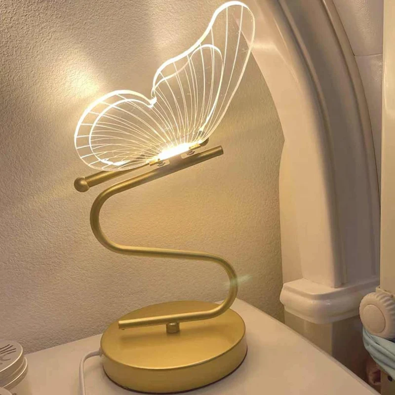 Table Lamp Modern Art Deco Acrylic Butterfly LED, Gold