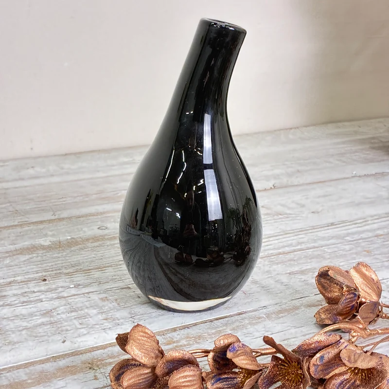 Glasvase Tropfenvase Flaschenform Rauchglas Schwarz Vase Gebraucht