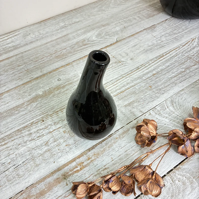 Glasvase Tropfenvase Flaschenform Rauchglas Schwarz Vase Gebraucht