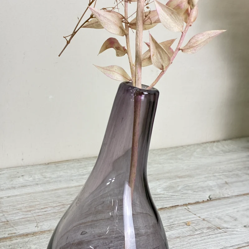 Glasvase Tropfenvase Flaschenform Rauchglas Violett Vase Gebraucht