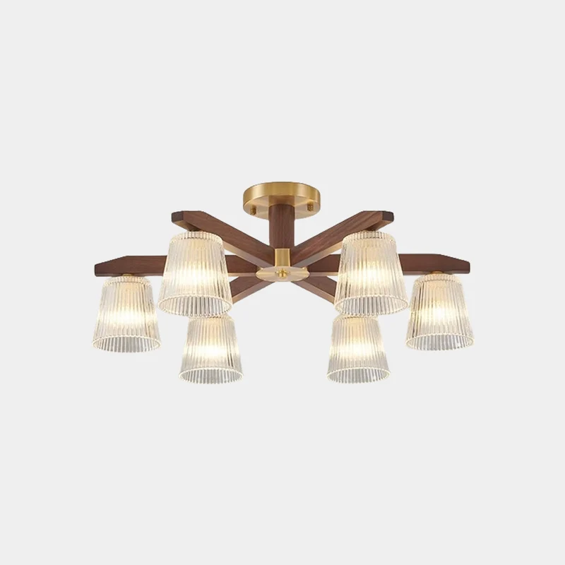 Semi-Flush Ceiling Light Contemporary Glass Walnut Wood
