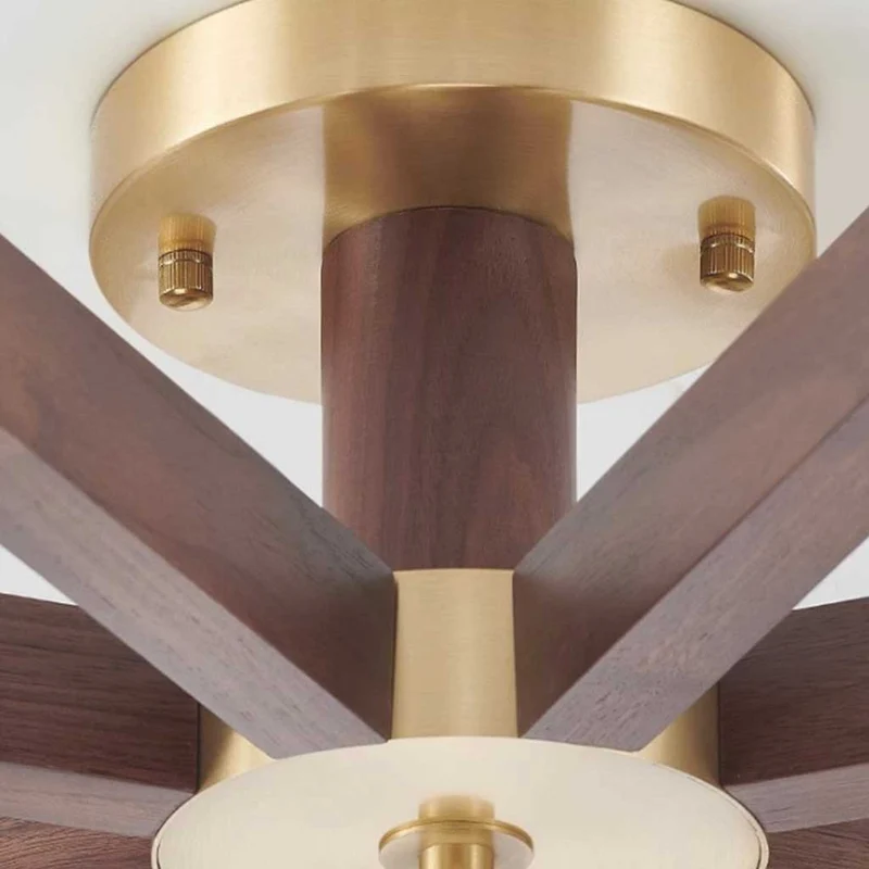 Semi-Flush Ceiling Light Contemporary Glass Walnut Wood