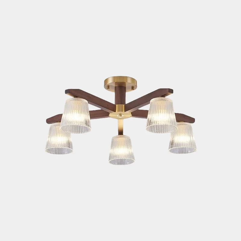 Semi-Flush Ceiling Light Contemporary Glass Walnut Wood