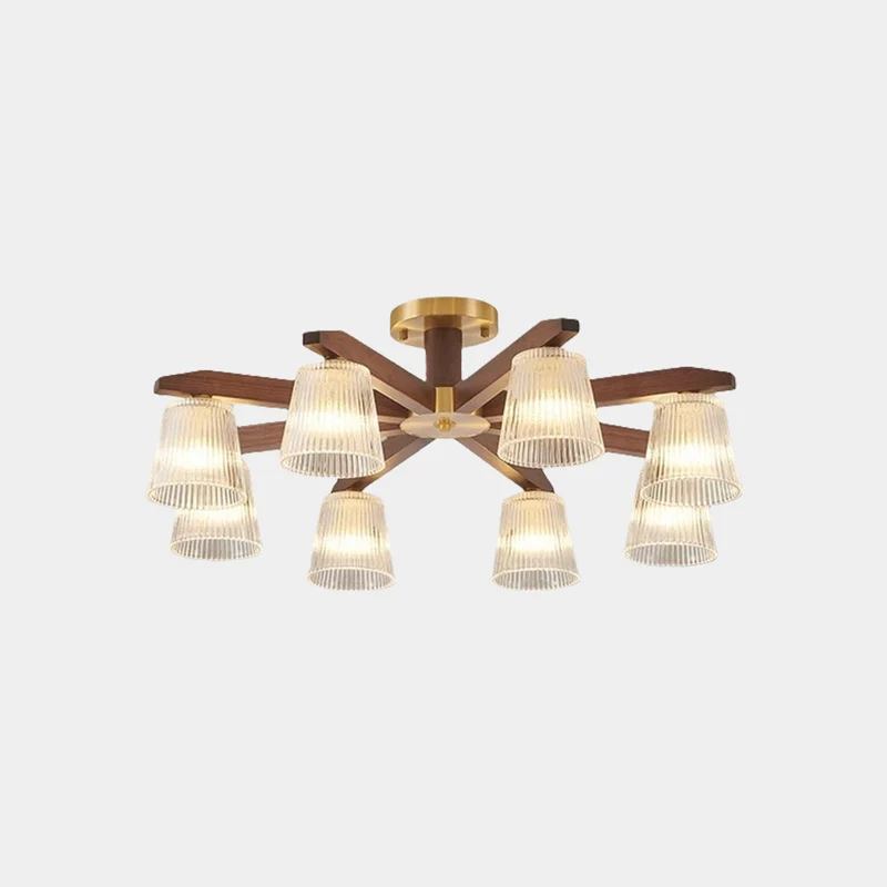 Semi-Flush Ceiling Light Contemporary Glass Walnut Wood