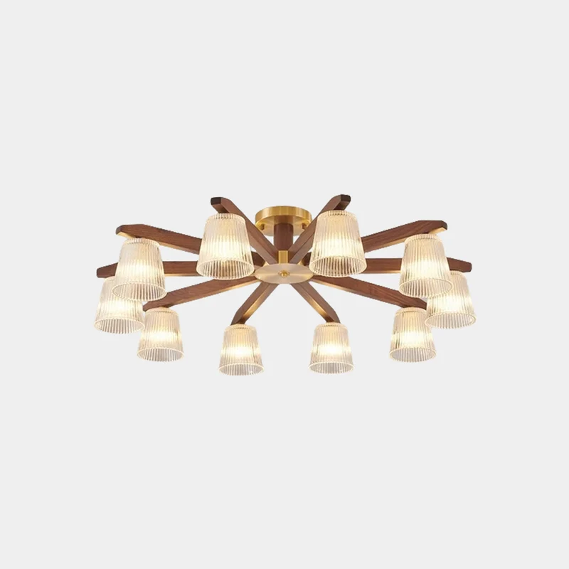 Semi-Flush Ceiling Light Contemporary Glass Walnut Wood